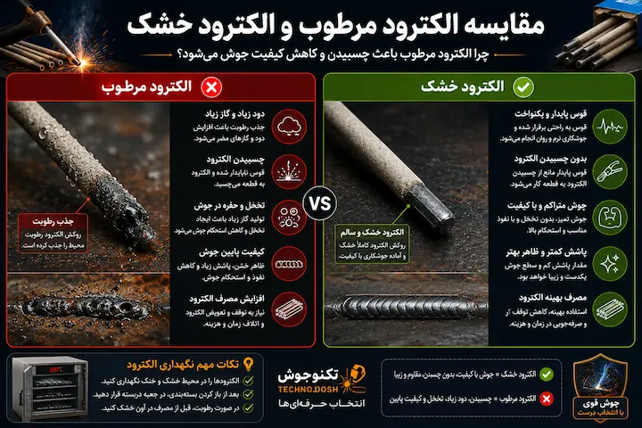 چرا الکترود جوشکاری می چسبد بلاگ مقایسه الکترود خشک و الکترود مرطوب
