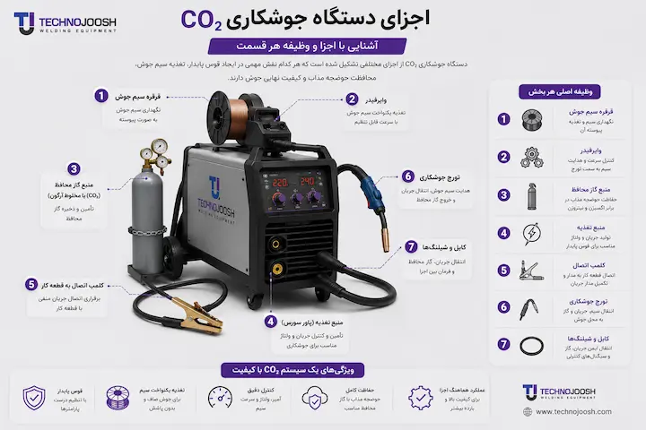 اجزای دستگاه جوش CO2 و وظیفه هر قسمت
