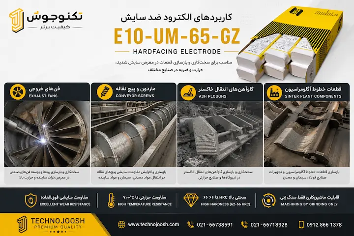 کاربرد الکترود E10-UM-65-GZ در بازسازی ماردون، فن صنعتی و قطعات ضد سایش