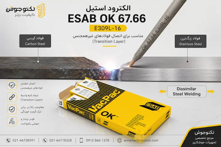 الکترود استیل ESAB OK 67.66 برای اتصال فولادهای غیرهمجنس