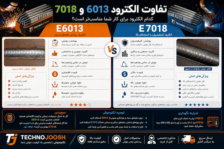 مقایسه الکترود 6013 و 7018 برای جوشکاری فولاد
