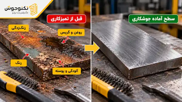 آموزش جوشکاری برق از صفر تا صد | آموزش عملی جوشکاری با الکترود آموزش آمادهسازی و تمیز کردن سطح فلز قبل از جوشکاری